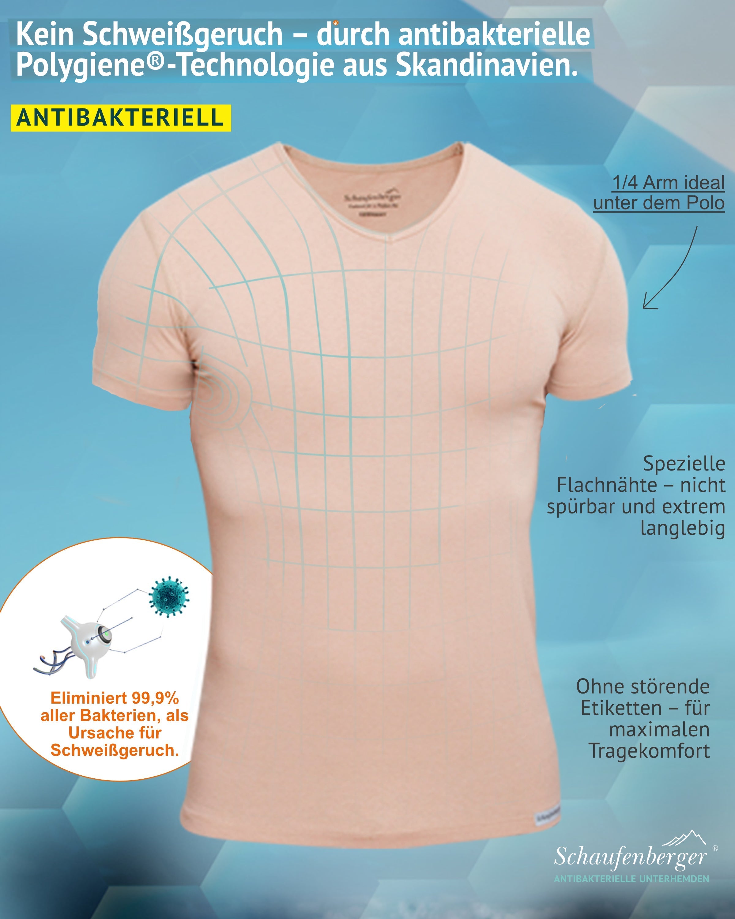 Kurzarm Unterhemd Herren hautfarben – unsichtbar & schweißhemmend | Schaufenberger®