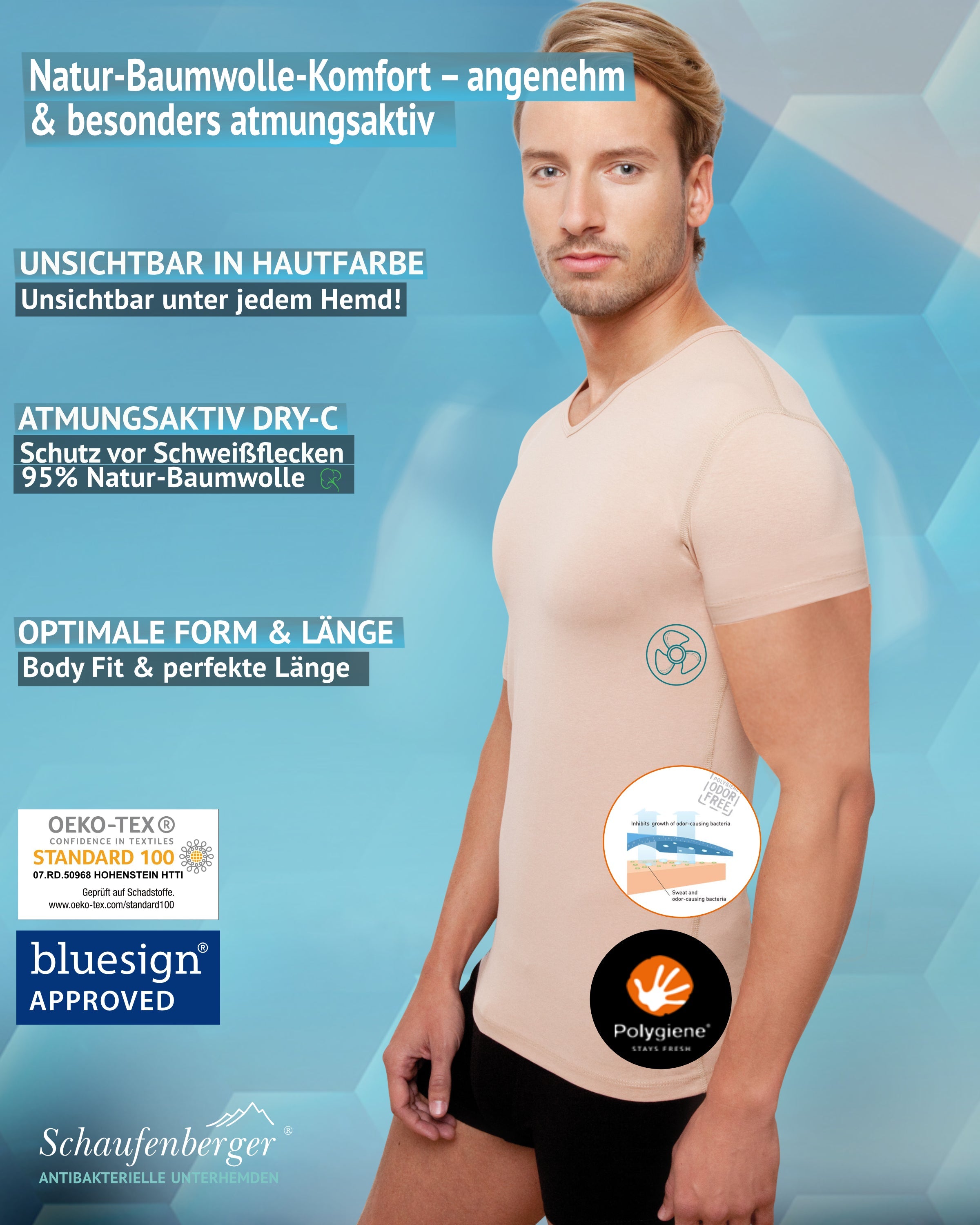 Anti-Schweiß Unterhemd Herren – unsichtbar & antibakteriell V-Ausschnitt