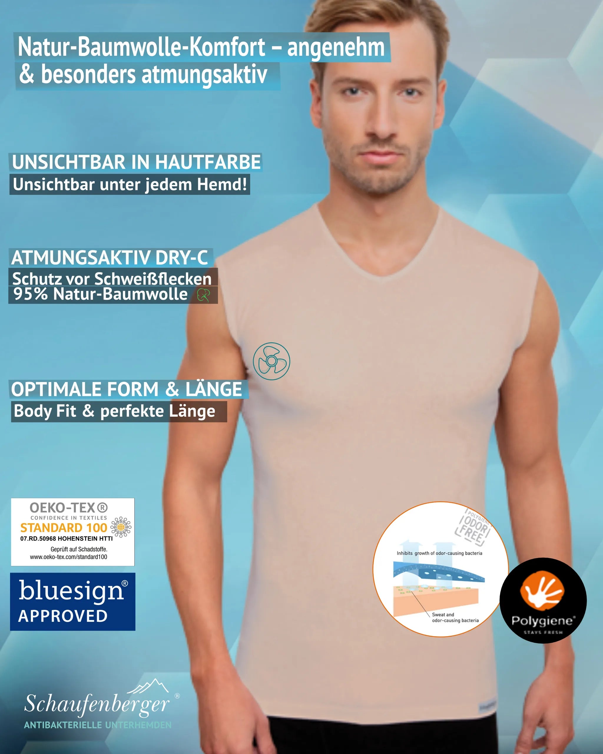 Anti-Schweiß Trägershirt Herren Hautfarbe – Stoff-Detailansicht | Schaufenberger®