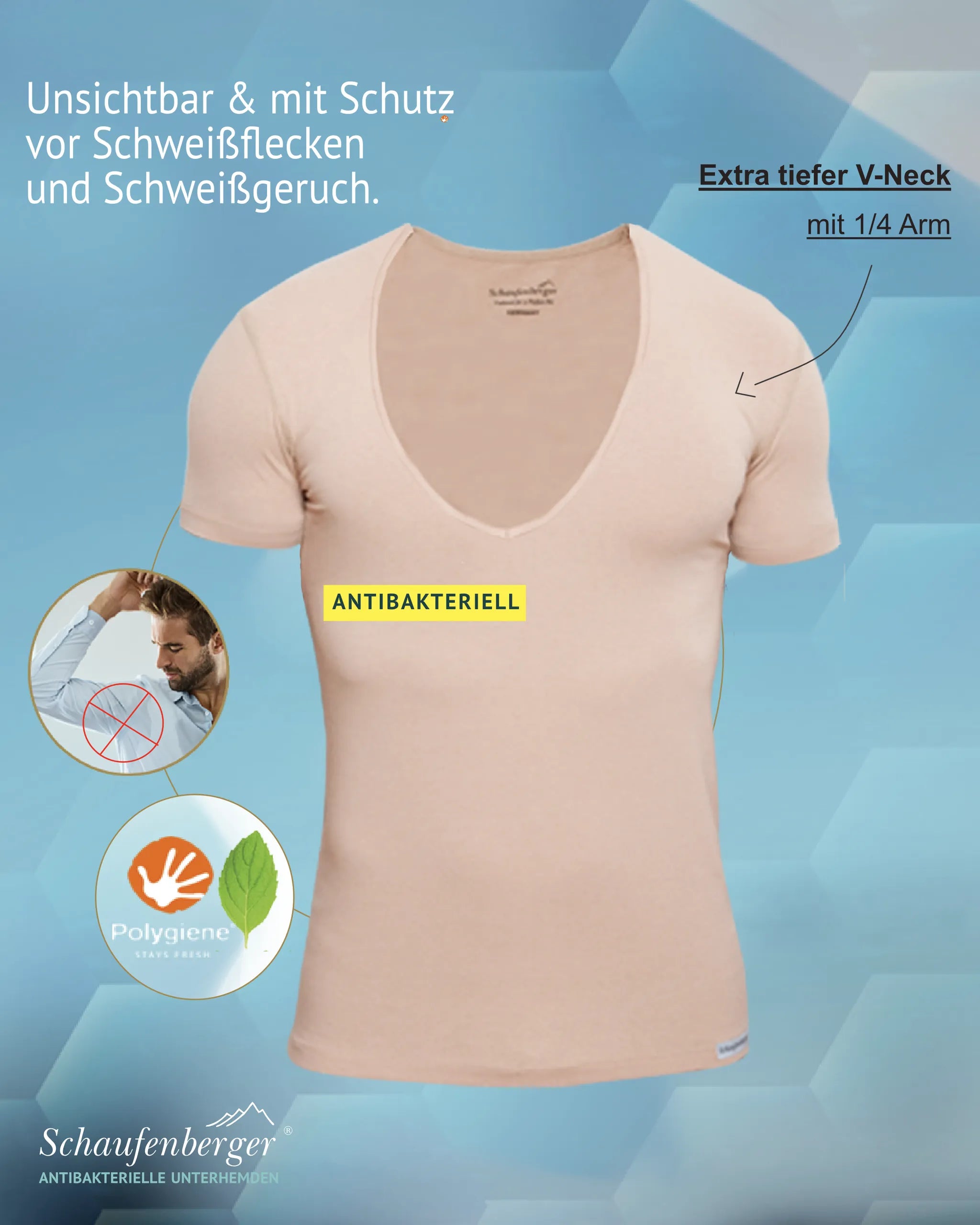 Anti-Schweiß Unterhemd Herren Deep V-Neck Kurzarm Hautfarbe | Schaufenberger®