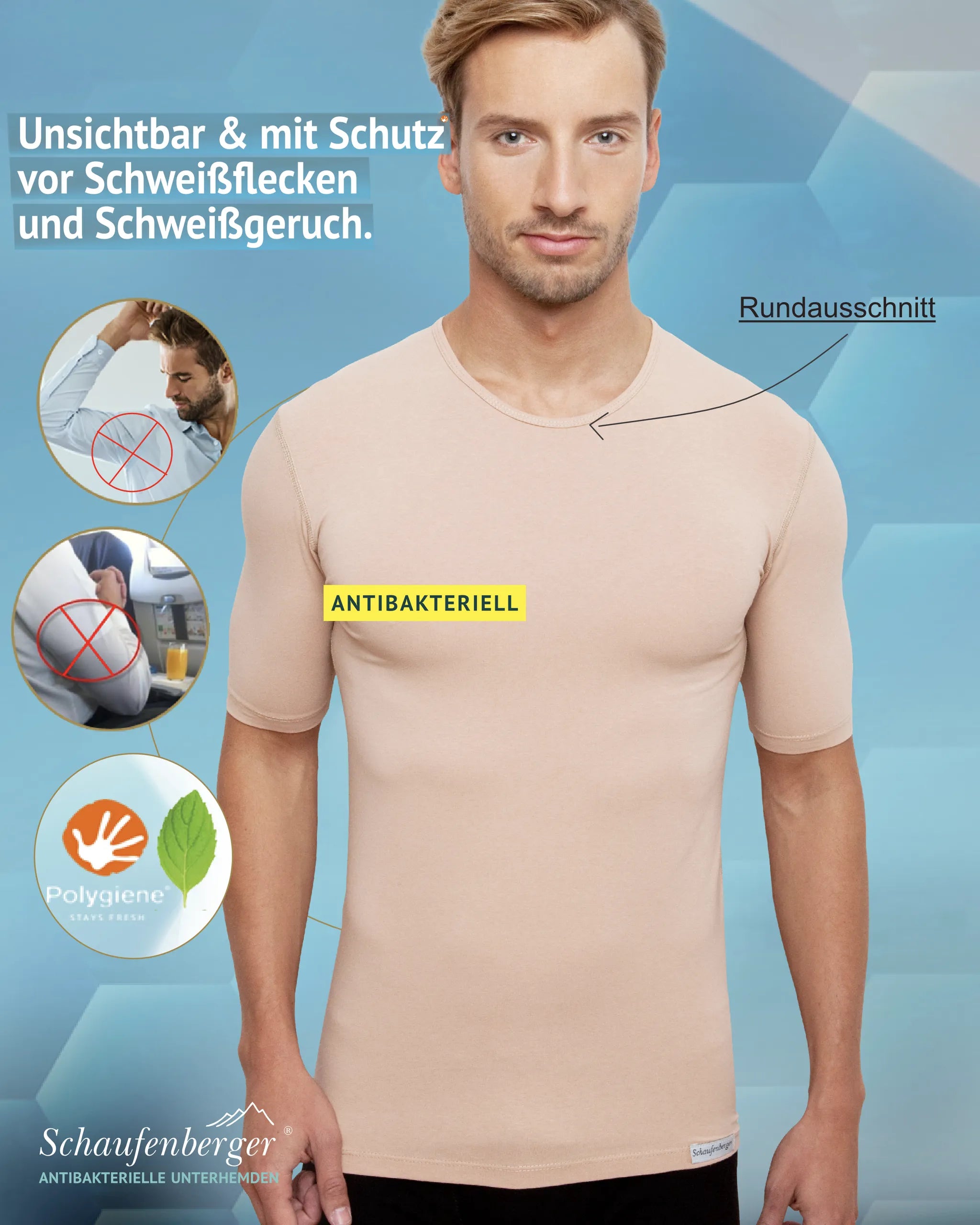Anti-Schweiß Unterhemd Herren Hautfarbe Rundhals ½ Arm | Schaufenberger®