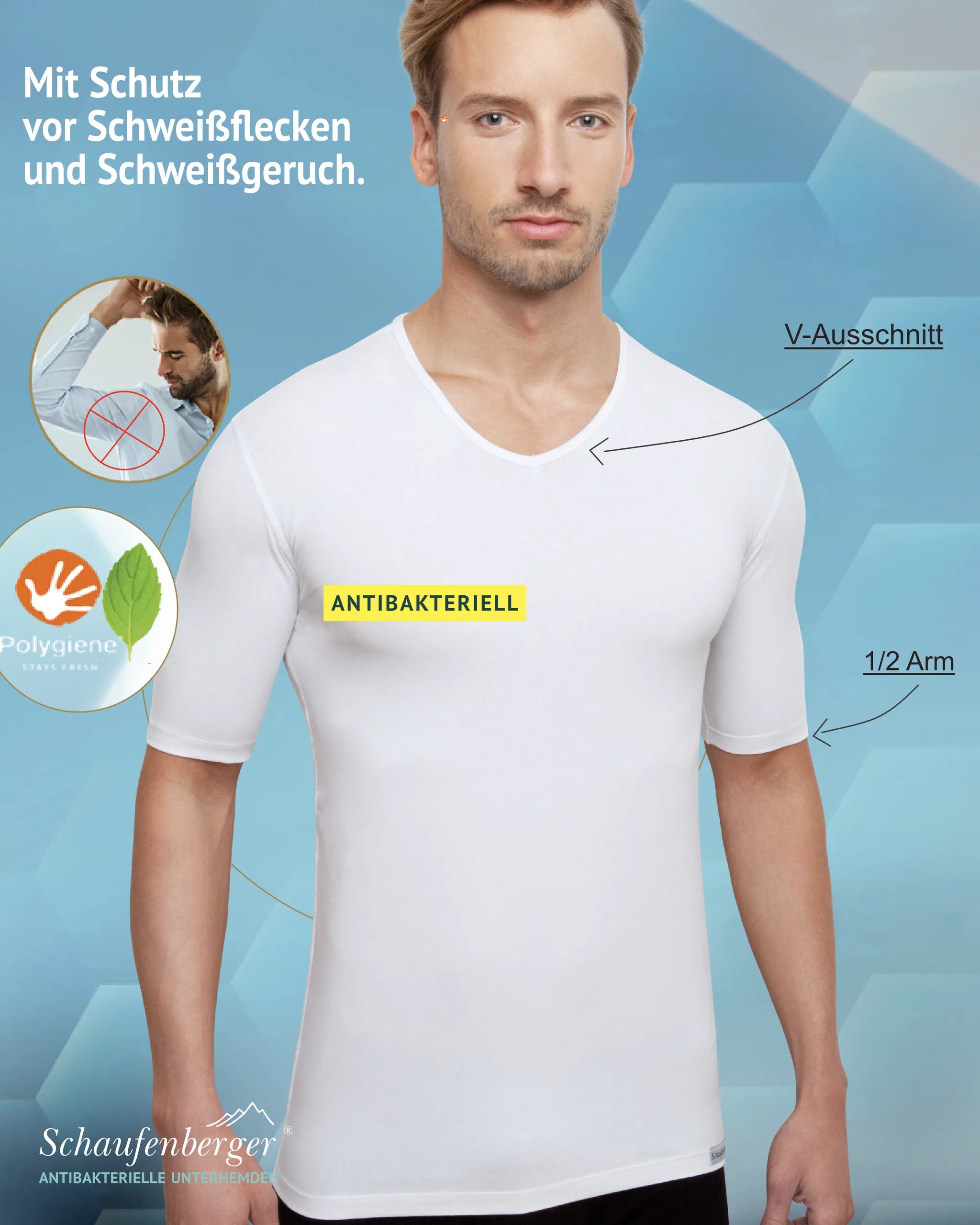 Anti-Schweiß Unterhemd Herren Weiß ½ Arm – antibakteriell | Schaufenberger®