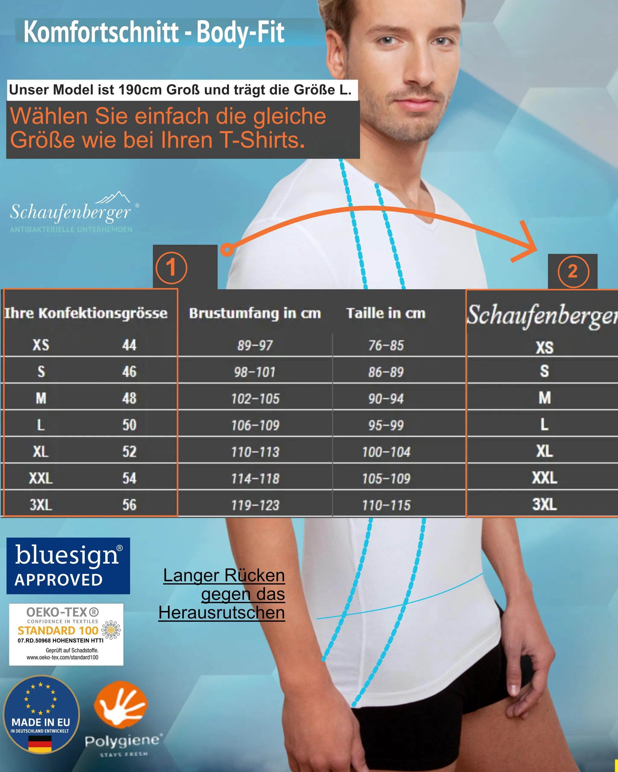 Anti-Schweiß Unterhemd Weiß Kurzarm – V-Ausschnitt Detail | Schaufenberger®