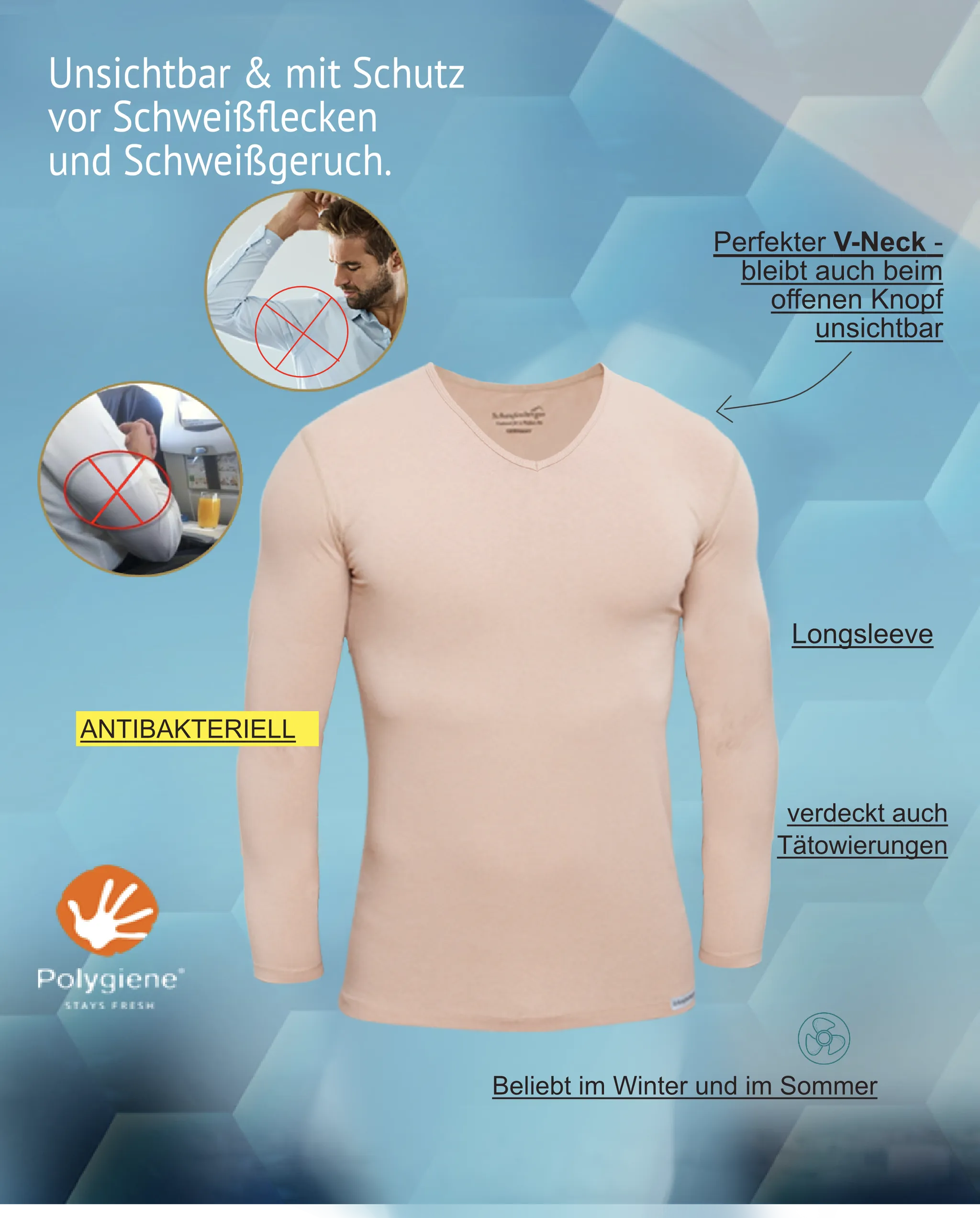 Anti-Schweiß Unterhemd Herren Langarm Hautfarbe | Schaufenberger®