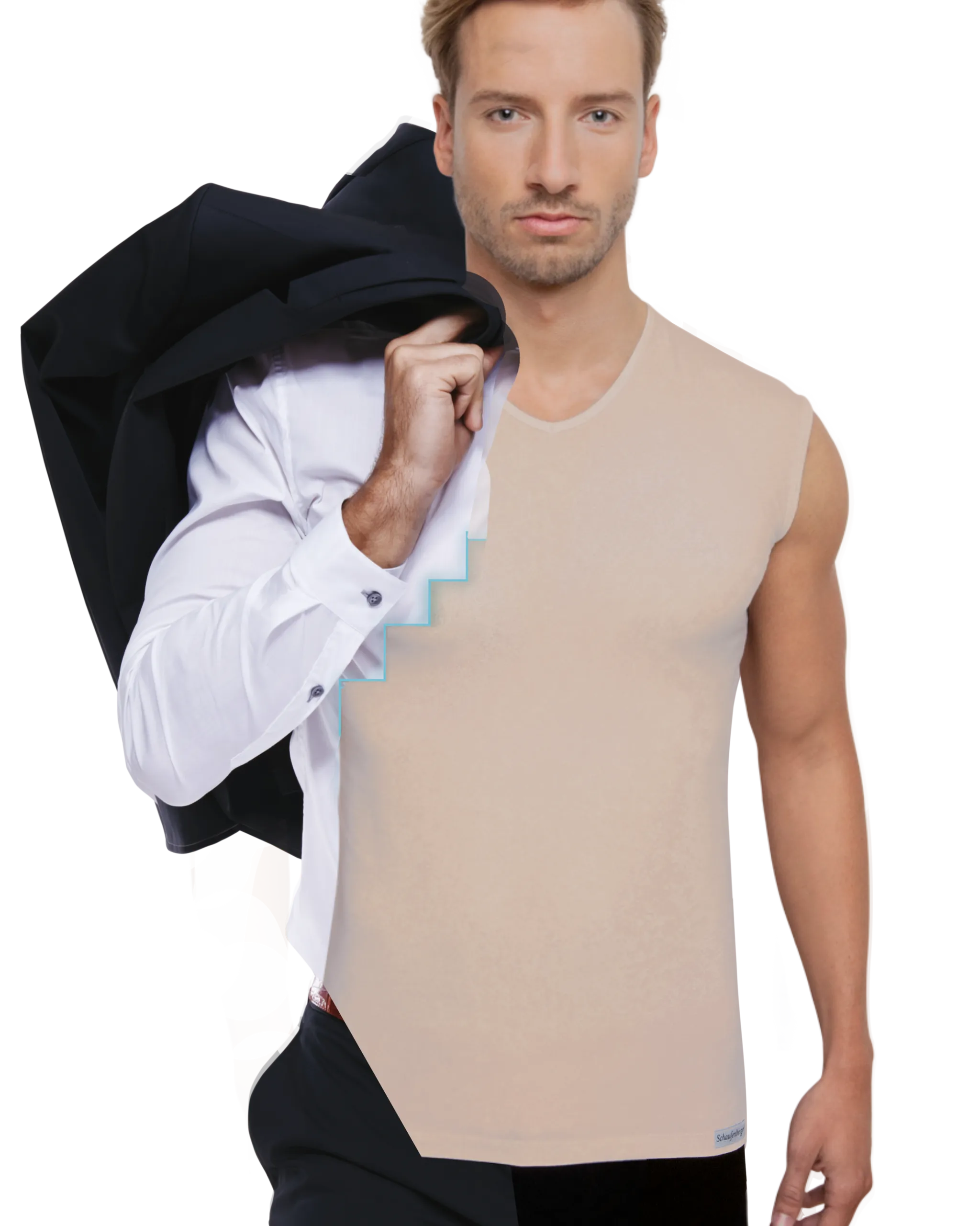 Unsichtbares Trägershirt Herren Hautfarbe ärmellos – V-Ausschnitt | Schaufenberger®