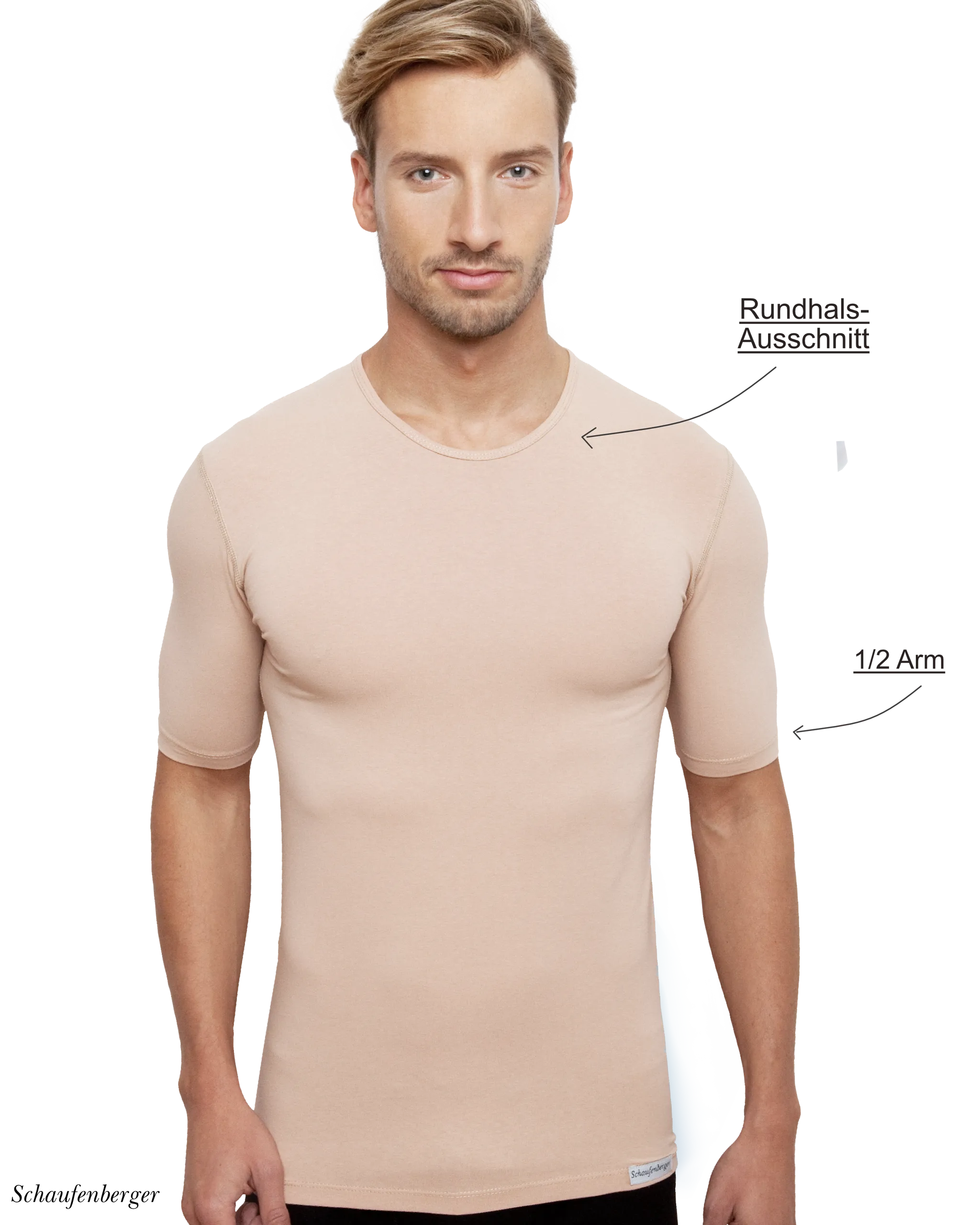 Unsichtbares Unterhemd Herren Halbarm Rundhals Hautfarbe | Schaufenberger®