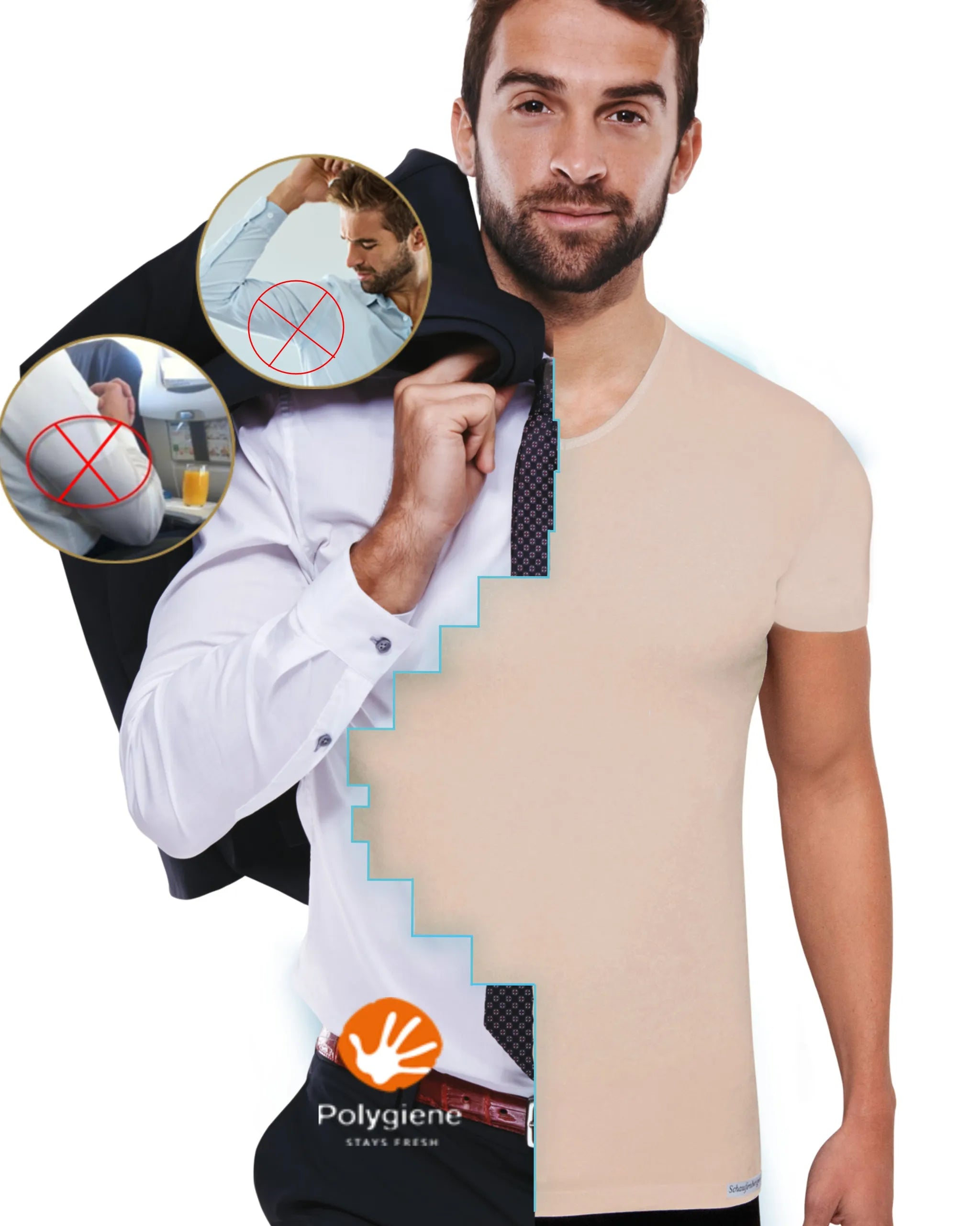 Unsichtbares Unterhemd Herren Hautfarbe Kurzarm – kein Durchscheinen | Schaufenberger®